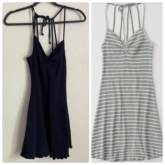 Abercrombie Strappy Ribbed Mini Dress XSP Navy Blue - Picture 1 of 9
